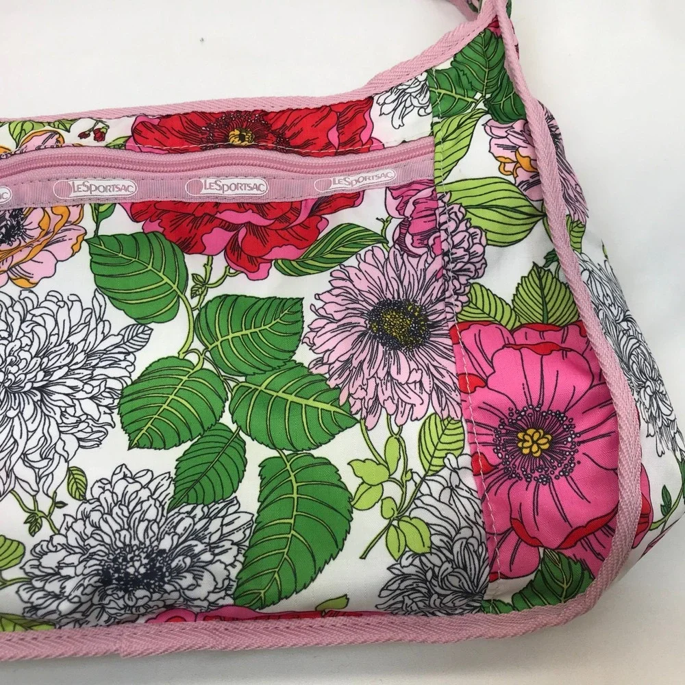 LeSportsac Floral Print Nylon Shoulder Bag Pink White Multi Hobo
